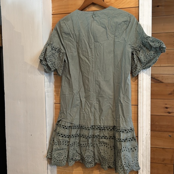 Madewell Eyelet Drop-Waist Dress Dusty Patina Cotton Lace Sage Green Small S - Picture 7 of 10